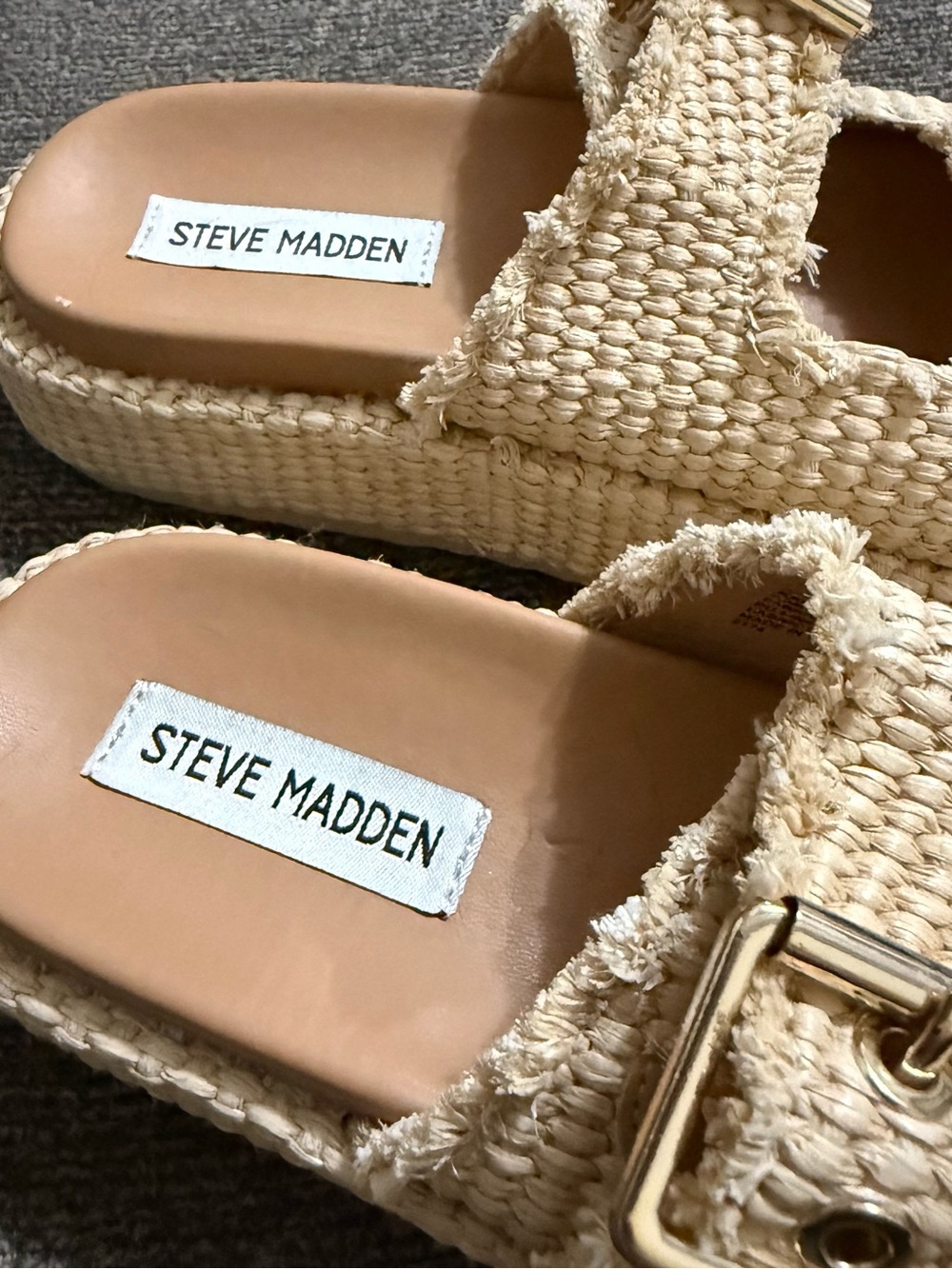 Steve Madden Karrigan Beige Woven Double-Buckle Platform Sandals - Picture 2 of 8